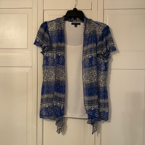 Sara Michelle Tops - Sara Michelle Blue Cap-Sleeved Asymmetrical Blouse